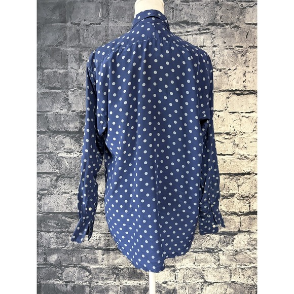 Ralph Lauren Shirt Womens 8 Blue Polka Dot 100% Silk Button Up Long Sleeve - Picture 3 of 14